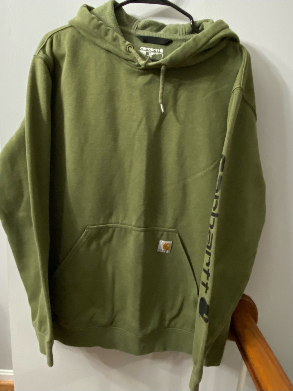 Carhartt Men's Olive Green Logo Sleeve Crewneck Hoodie loose fit